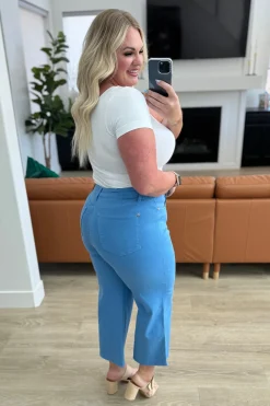 Lisa High Rise Control Top Wide Leg Crop Jeans by Judy Blue - Sky Blue