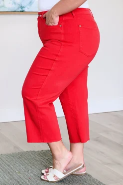 Lisa High Rise Control Top Wide Leg Crop Jeans by Judy Blue - Red