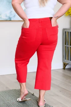 Lisa High Rise Control Top Wide Leg Crop Jeans by Judy Blue - Red