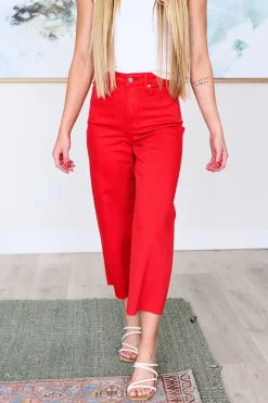 Lisa High Rise Control Top Wide Leg Crop Jeans by Judy Blue - Red