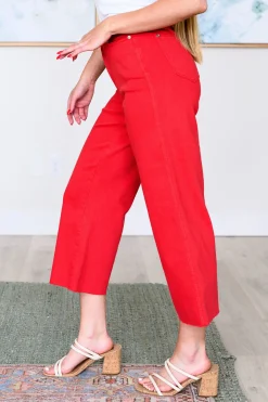 Lisa High Rise Control Top Wide Leg Crop Jeans by Judy Blue - Red