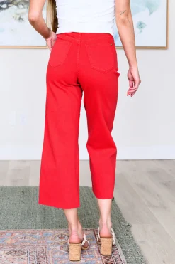 Lisa High Rise Control Top Wide Leg Crop Jeans by Judy Blue - Red