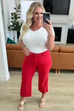 Lisa High Rise Control Top Wide Leg Crop Jeans by Judy Blue - Red