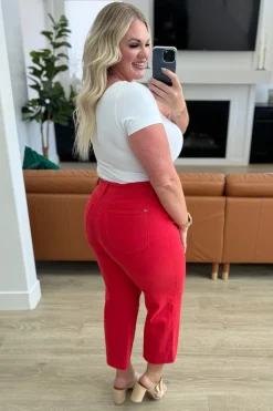 Lisa High Rise Control Top Wide Leg Crop Jeans by Judy Blue - Red