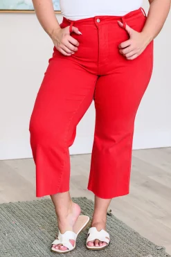Lisa High Rise Control Top Wide Leg Crop Jeans by Judy Blue - Red
