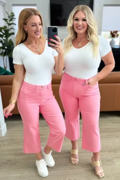 Lisa High Rise Control Top Wide Leg Crop Jeans by Judy Blue - Pink