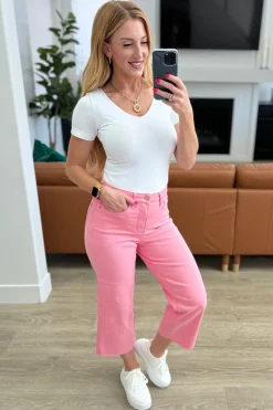 Lisa High Rise Control Top Wide Leg Crop Jeans by Judy Blue - Pink
