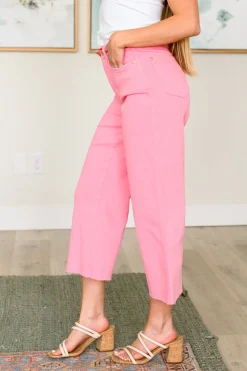 Lisa High Rise Control Top Wide Leg Crop Jeans by Judy Blue - Pink
