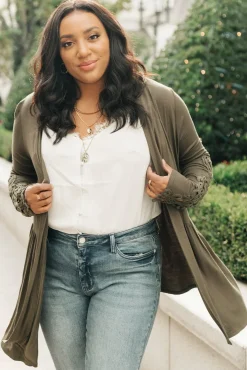 Little Bit Of Lace Cardigan In Olive
