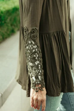 Little Bit Of Lace Cardigan In Olive