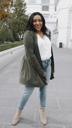 Little Bit Of Lace Cardigan In Olive