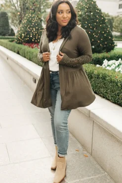 Little Bit Of Lace Cardigan In Olive