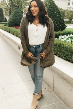 Little Bit Of Lace Cardigan In Olive