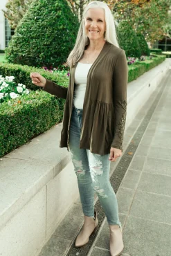 Little Bit Of Lace Cardigan In Olive