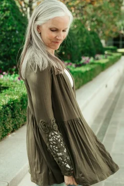 Little Bit Of Lace Cardigan In Olive