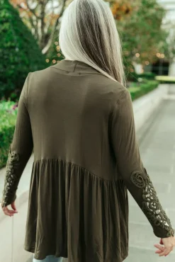 Little Bit Of Lace Cardigan In Olive