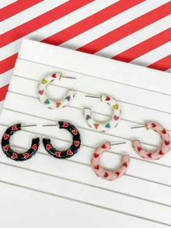 Little Heart-Patterned Enamel Hoop Earrings - White