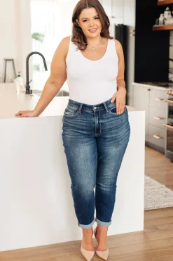 London Midrise Cuffed Boyfriend Jeans by Judy Blue