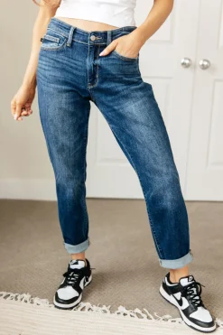 London Midrise Cuffed Boyfriend Jeans by Judy Blue