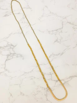 Long Beaded U Shape Pendant Necklace - Mustard