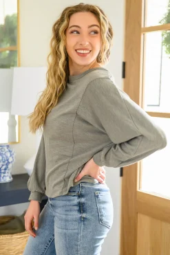 Long Sleeve Solid Knit Open Back Top In Olive