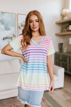 Looking for Rainbows V-Neck Striped Top