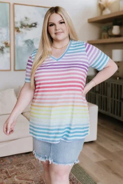 Looking for Rainbows V-Neck Striped Top