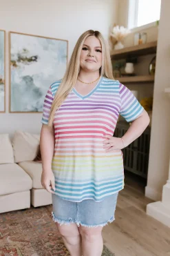 Looking for Rainbows V-Neck Striped Top