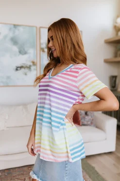 Looking for Rainbows V-Neck Striped Top