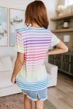 Looking for Rainbows V-Neck Striped Top
