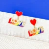 'LOVE' Enamel Heart Post Dangle Earrings