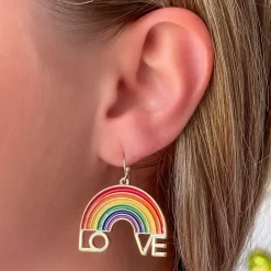 'LOVE' Enamel Rainbow Dangle Earrings