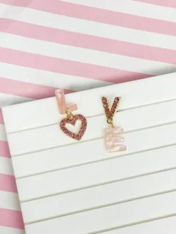 'Love' Glitzy Acrylic Heart Dangle Earrings