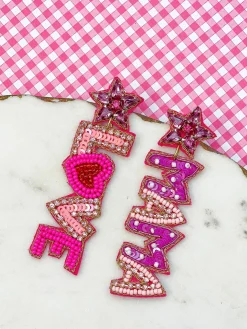 'Love Mama' Beaded Dangle Earrings