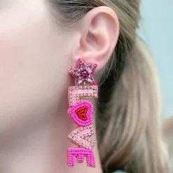 'Love Mama' Beaded Dangle Earrings