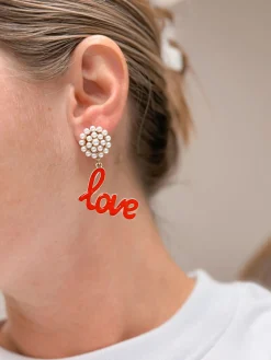 'Love' Pearl Cluster Drop Earrings
