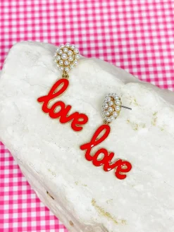 'Love' Pearl Cluster Drop Earrings