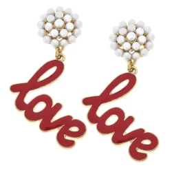'Love' Pearl Cluster Drop Earrings