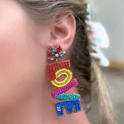 'Love' Rhinestone & Bead Statement Earrings