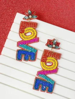 'Love' Rhinestone & Bead Statement Earrings