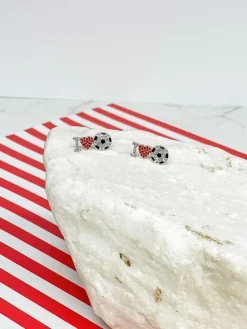 Love Soccer Rhinestone Stud Earrings