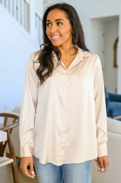Loved For Years Satin Button Up In Beige