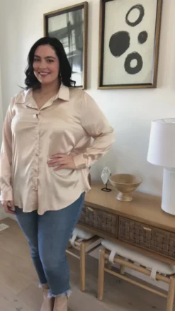 Loved For Years Satin Button Up In Beige
