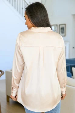 Loved For Years Satin Button Up In Beige