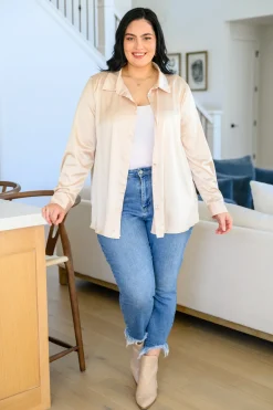 Loved For Years Satin Button Up In Beige