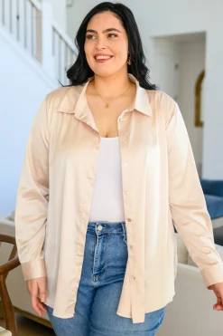 Loved For Years Satin Button Up In Beige