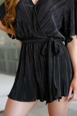 Lovely Life Plisse Romper in Black
