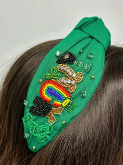 'Lucky' Beaded Embellished Headband - Green