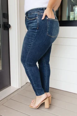 Lydia Mid Rise Vintage Raw Hem Skinny Jeans by Judy Blue