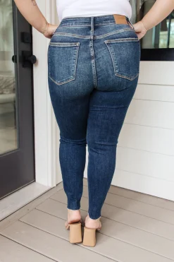 Lydia Mid Rise Vintage Raw Hem Skinny Jeans by Judy Blue